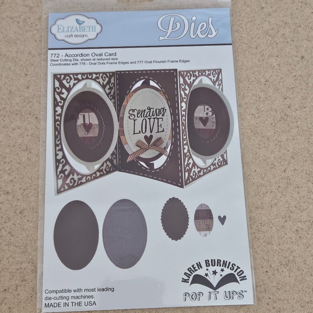 ELIZABETH CRAFT DESIGNS METAL DIES ACCORDION OVAL CARD 772 KAREN BURNISTON POP